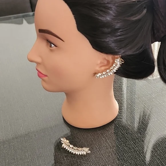 CZ MARQUISE Faceted Gold Statement Cuff Climbing Earrings Wedding Bridal - Picture 3 of 13